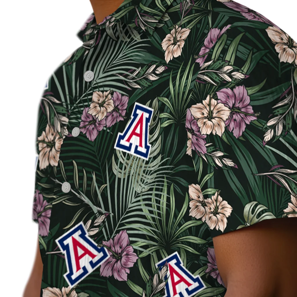Arizona Wildcats Hawaiian Shirt - Hibiscus Leaves Pattern arizona wildcats hibiscus leaves pattern green hawaiian shirts trendy