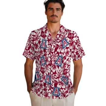 arizona wildcats hibiscus motif red white hawaiian shirts fashion forward