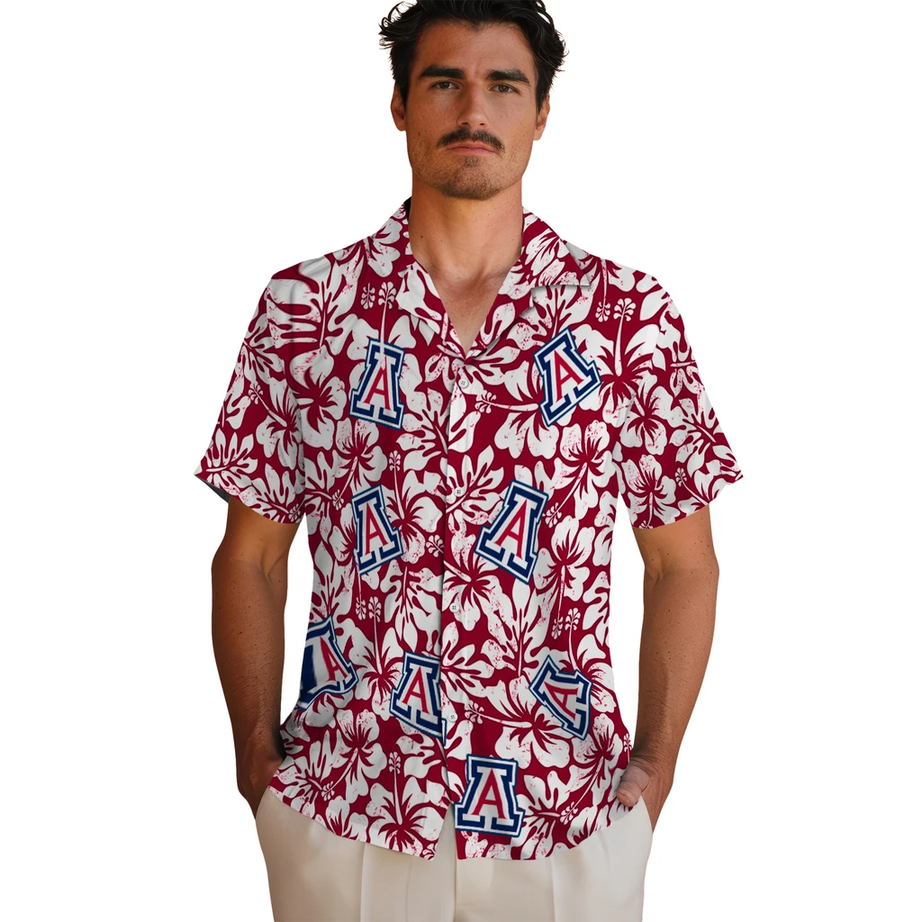 Arizona Wildcats Hawaiian Shirt - Hibiscus Motif arizona wildcats hibiscus motif red white hawaiian shirts fashion forward