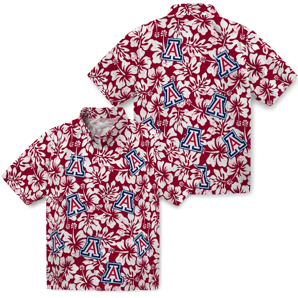 Arizona Wildcats Hawaiian Shirt - Hibiscus Motif arizona wildcats hibiscus motif red white hawaiian shirts high quality