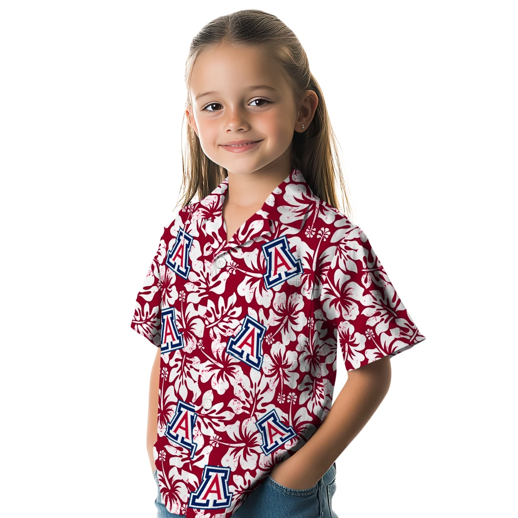 Arizona Wildcats Hawaiian Shirt - Hibiscus Motif arizona wildcats hibiscus motif red white hawaiian shirts premium grade