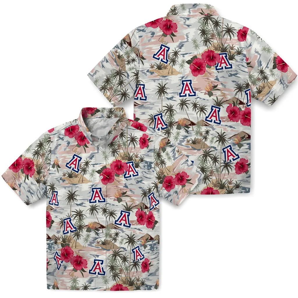 Arizona Wildcats Hawaiian Shirt - Hibiscus Seaside arizona wildcats hibiscus seaside white hawaiian shirts high quality