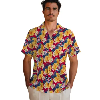 arizona wildcats hibiscus tropics red yellow hawaiian shirts fashion forward
