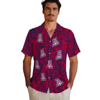 arizona wildcats leaf outline red hawaiian shirts fashion forward