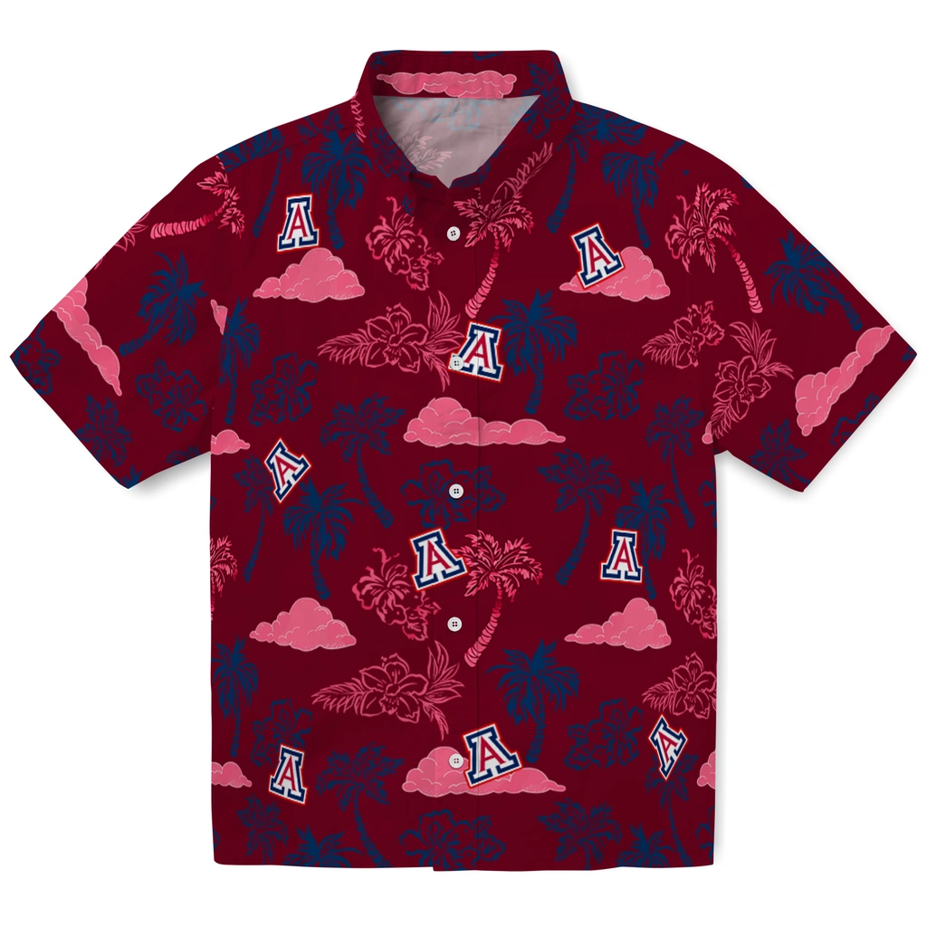 Arizona Wildcats Hawaiian Shirt - Palm And Clouds arizona wildcats palm and clouds red hawaiian shirts best selling