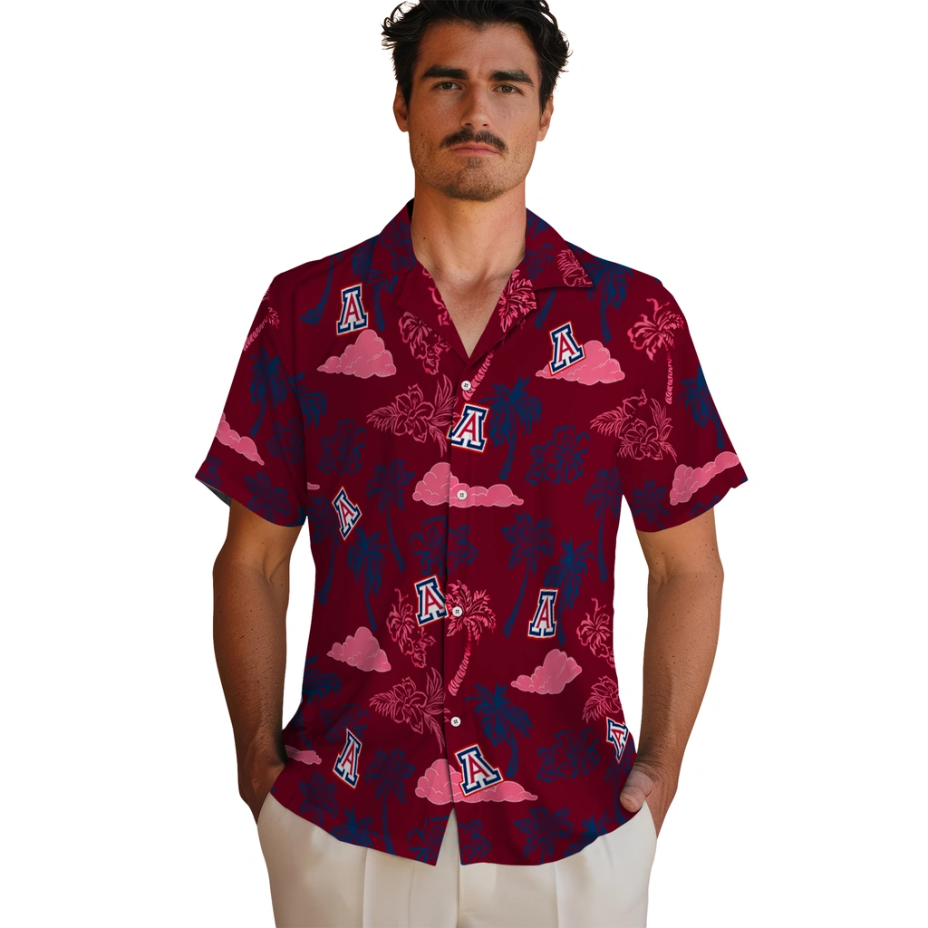 Arizona Wildcats Hawaiian Shirt - Palm And Clouds arizona wildcats palm and clouds red hawaiian shirts fashion forward