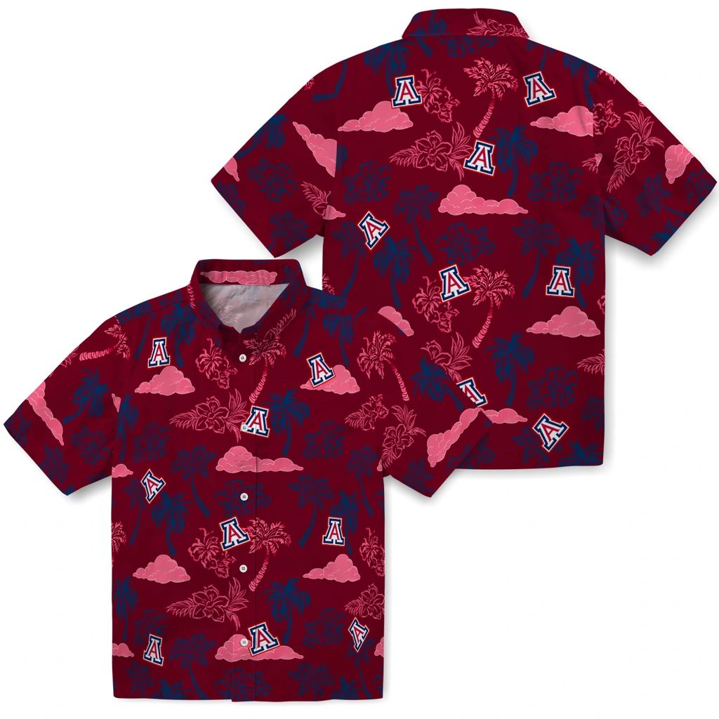 Arizona Wildcats Hawaiian Shirt - Palm And Clouds arizona wildcats palm and clouds red hawaiian shirts high quality