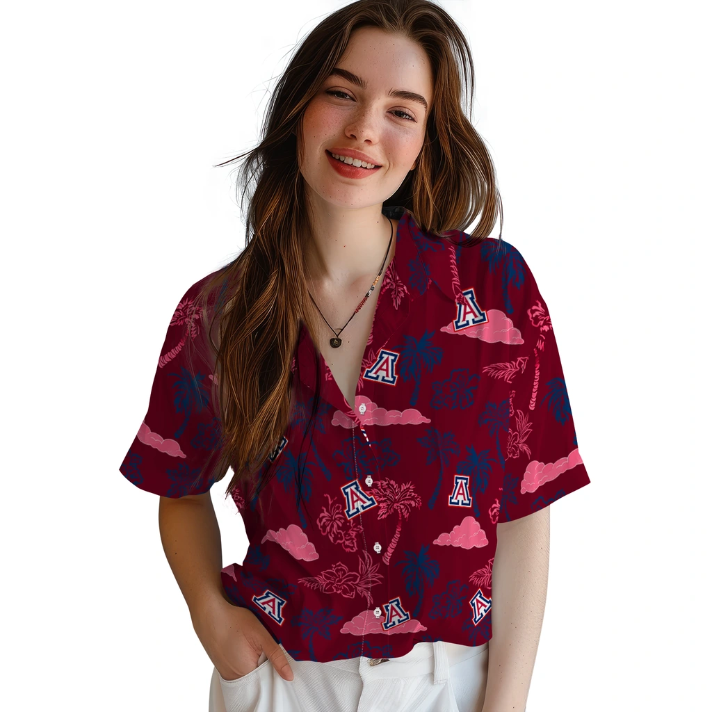 Arizona Wildcats Hawaiian Shirt - Palm And Clouds arizona wildcats palm and clouds red hawaiian shirts latest model