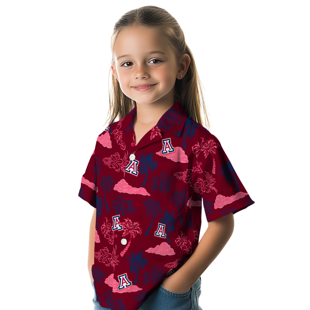 Arizona Wildcats Hawaiian Shirt - Palm And Clouds arizona wildcats palm and clouds red hawaiian shirts premium grade