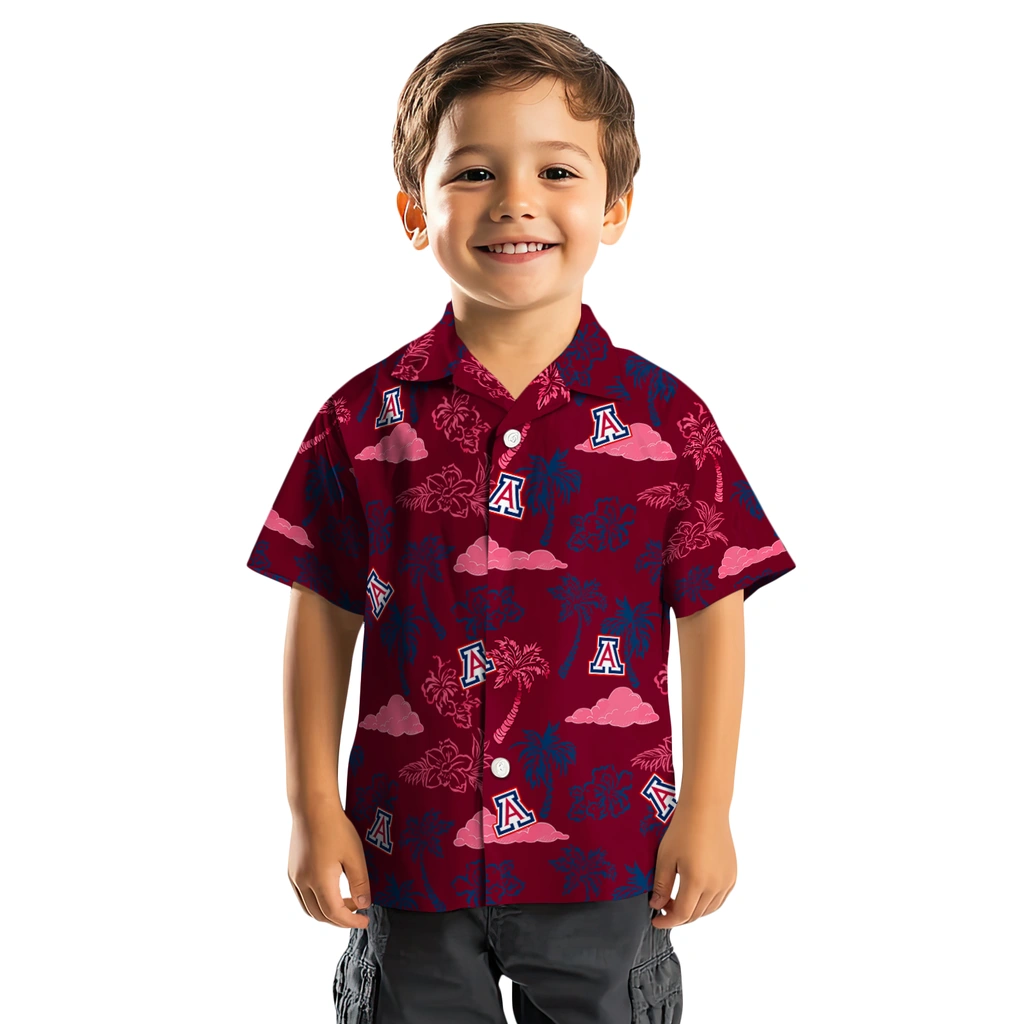 Arizona Wildcats Hawaiian Shirt - Palm And Clouds arizona wildcats palm and clouds red hawaiian shirts top rated