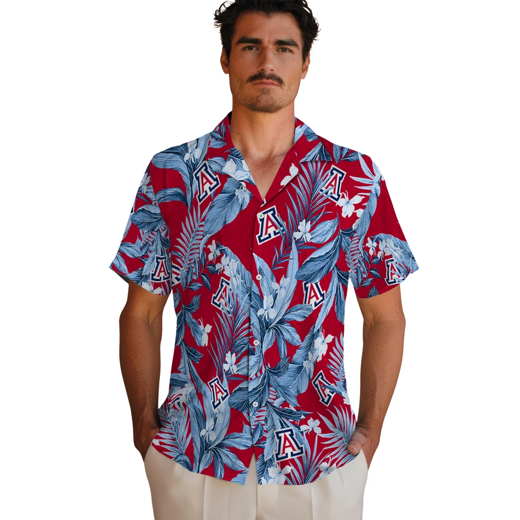 Arizona Wildcats Hawaiian Shirt - Palm Leaves arizona wildcats palm leaves red hawaiian shirts fashion forward