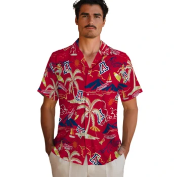 arizona wildcats palm tree island red hawaiian shirts fashion forward