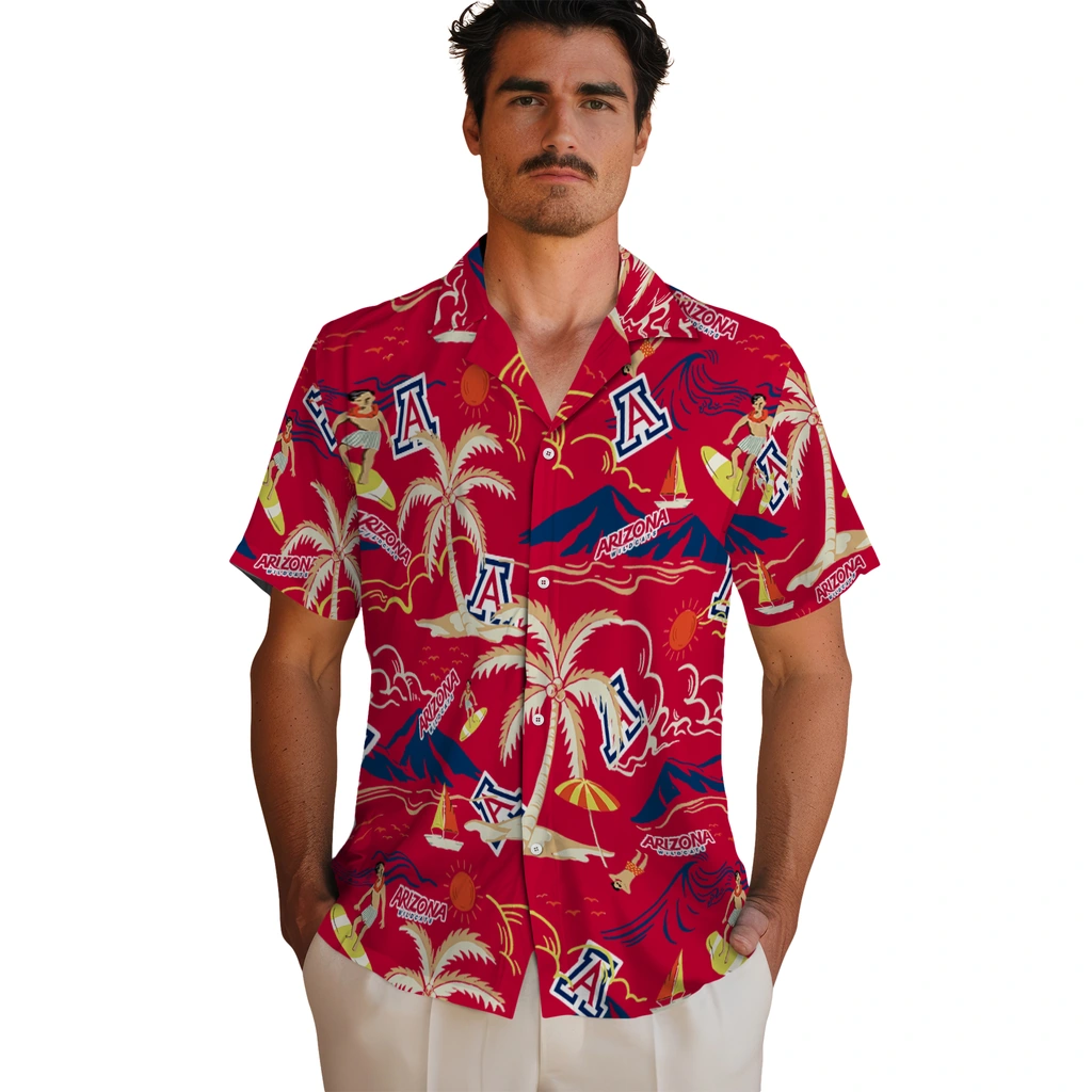 Arizona Wildcats Hawaiian Shirt - Palm Tree Island arizona wildcats palm tree island red hawaiian shirts fashion forward