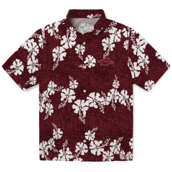 arkansas razorbacks hibiscus petals red hawaiian shirts best selling