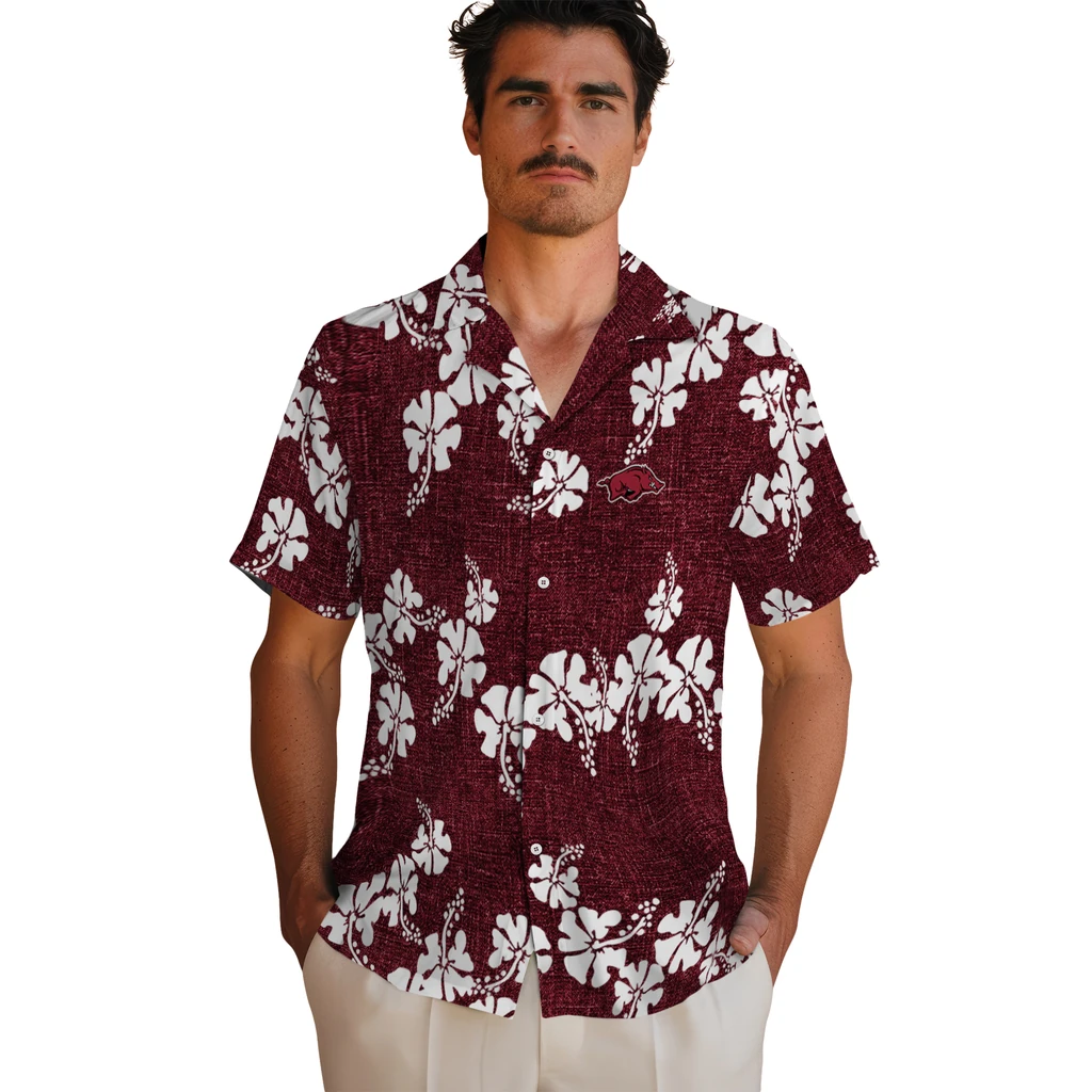 Arkansas Razorbacks Hawaiian Shirt - 50th State Flower arkansas razorbacks hibiscus petals red hawaiian shirts fashion forward