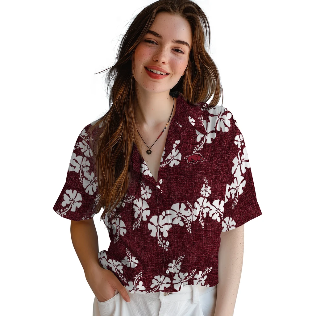 Arkansas Razorbacks Hawaiian Shirt - 50th State Flower arkansas razorbacks hibiscus petals red hawaiian shirts latest model