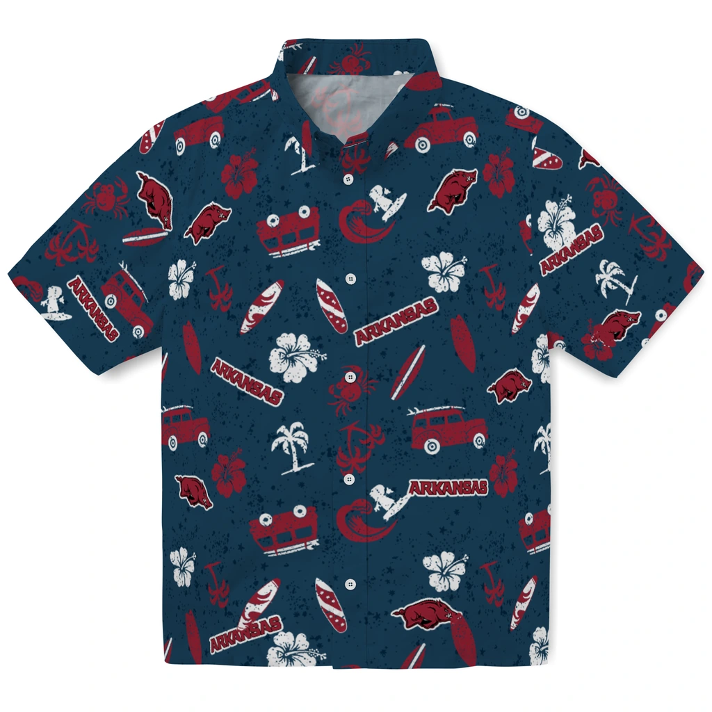 Arkansas Razorbacks Hawaiian Shirt - Beach Vibe arkansas razorbacks beach vibe navy hawaiian shirts best selling