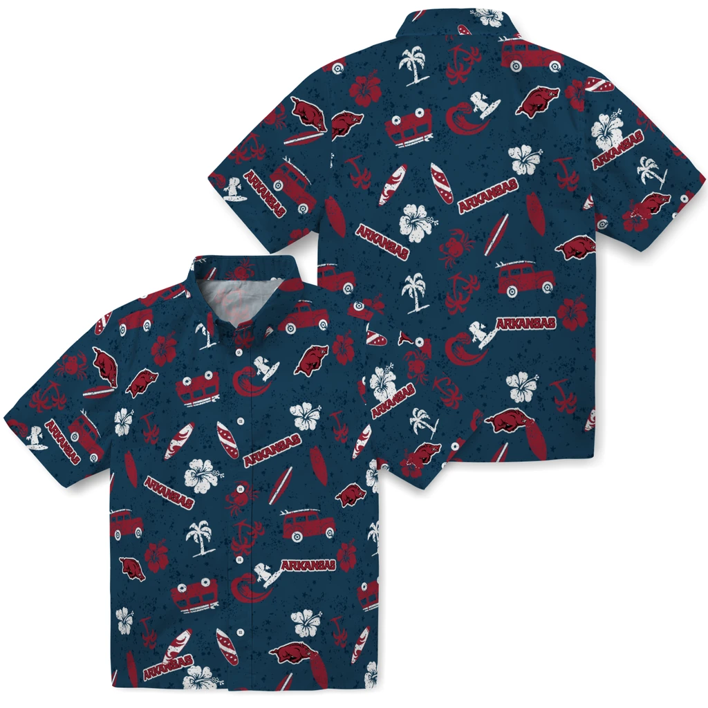 Arkansas Razorbacks Hawaiian Shirt - Beach Vibe arkansas razorbacks beach vibe navy hawaiian shirts high quality