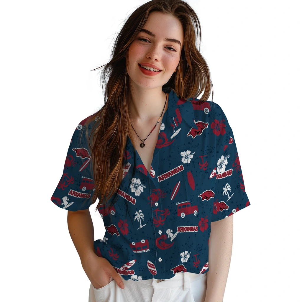 Arkansas Razorbacks Hawaiian Shirt - Beach Vibe arkansas razorbacks beach vibe navy hawaiian shirts latest model