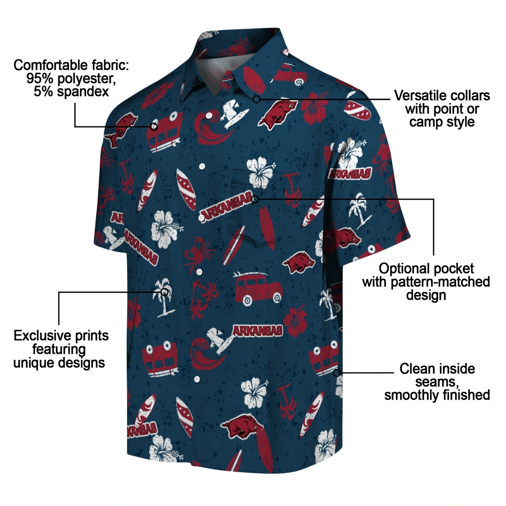 Arkansas Razorbacks Hawaiian Shirt - Beach Vibe arkansas razorbacks beach vibe navy hawaiian shirts new arrival