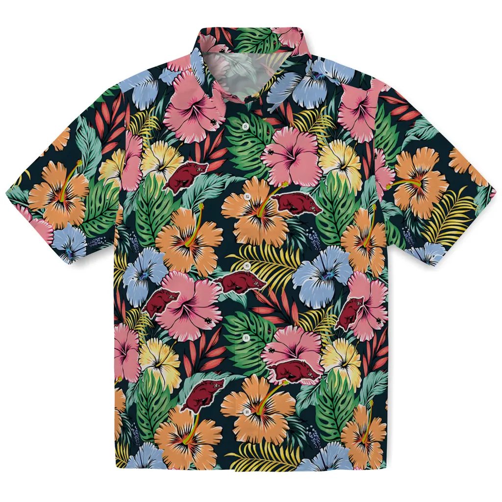 Arkansas Razorbacks Hawaiian Shirt - Brilliant Hibiscus Garden arkansas razorbacks brilliant hibiscus garden hawaiian shirts best selling