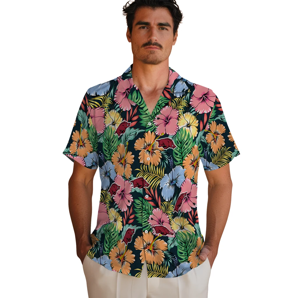 Arkansas Razorbacks Hawaiian Shirt - Brilliant Hibiscus Garden arkansas razorbacks brilliant hibiscus garden hawaiian shirts fashion forward