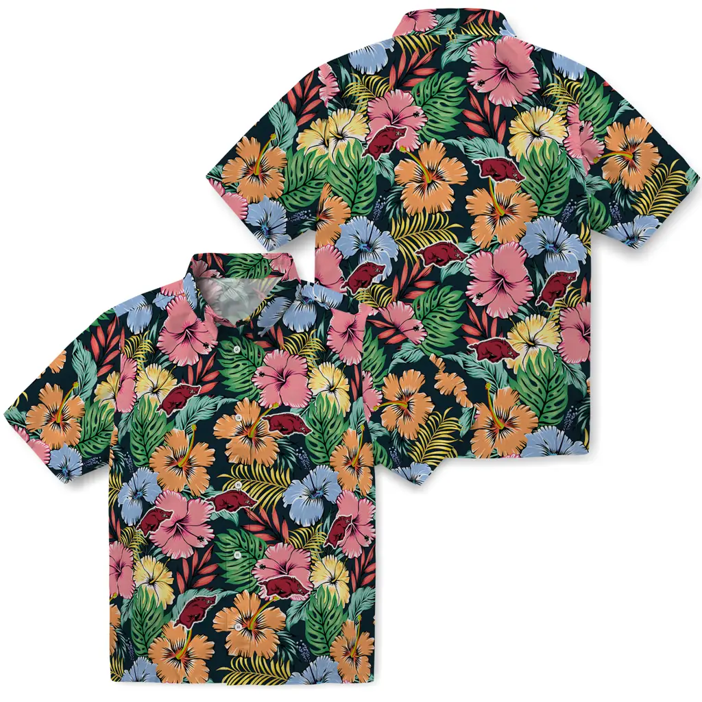Arkansas Razorbacks Hawaiian Shirt - Brilliant Hibiscus Garden arkansas razorbacks brilliant hibiscus garden hawaiian shirts high quality