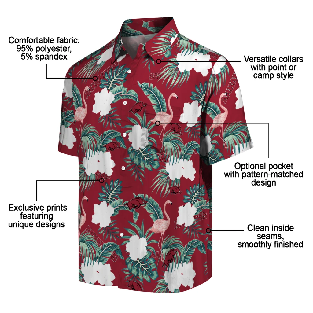 Arkansas Razorbacks Hawaiian Shirt - Flamingo and Hibiscus arkansas razorbacks flamingo palms red hawaiian shirts new arrival