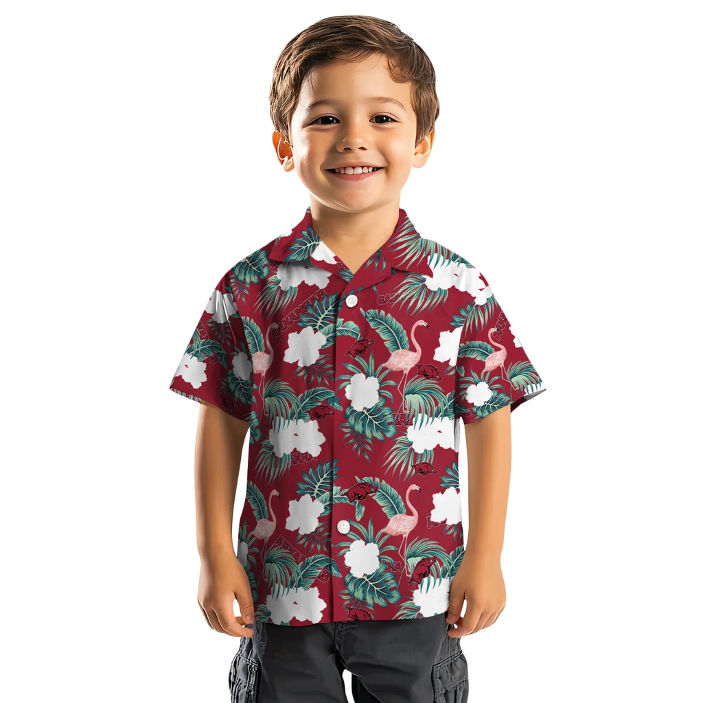 Arkansas Razorbacks Hawaiian Shirt - Flamingo and Hibiscus arkansas razorbacks flamingo palms red hawaiian shirts top rated