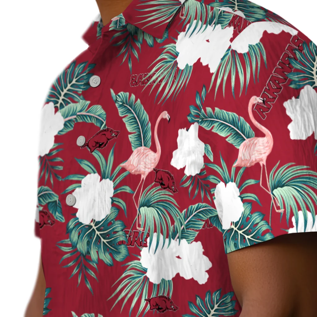 Arkansas Razorbacks Hawaiian Shirt - Flamingo and Hibiscus arkansas razorbacks flamingo palms red hawaiian shirts trendy
