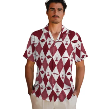 arkansas razorbacks balloon plaid red hawaiian shirts fashion forward
