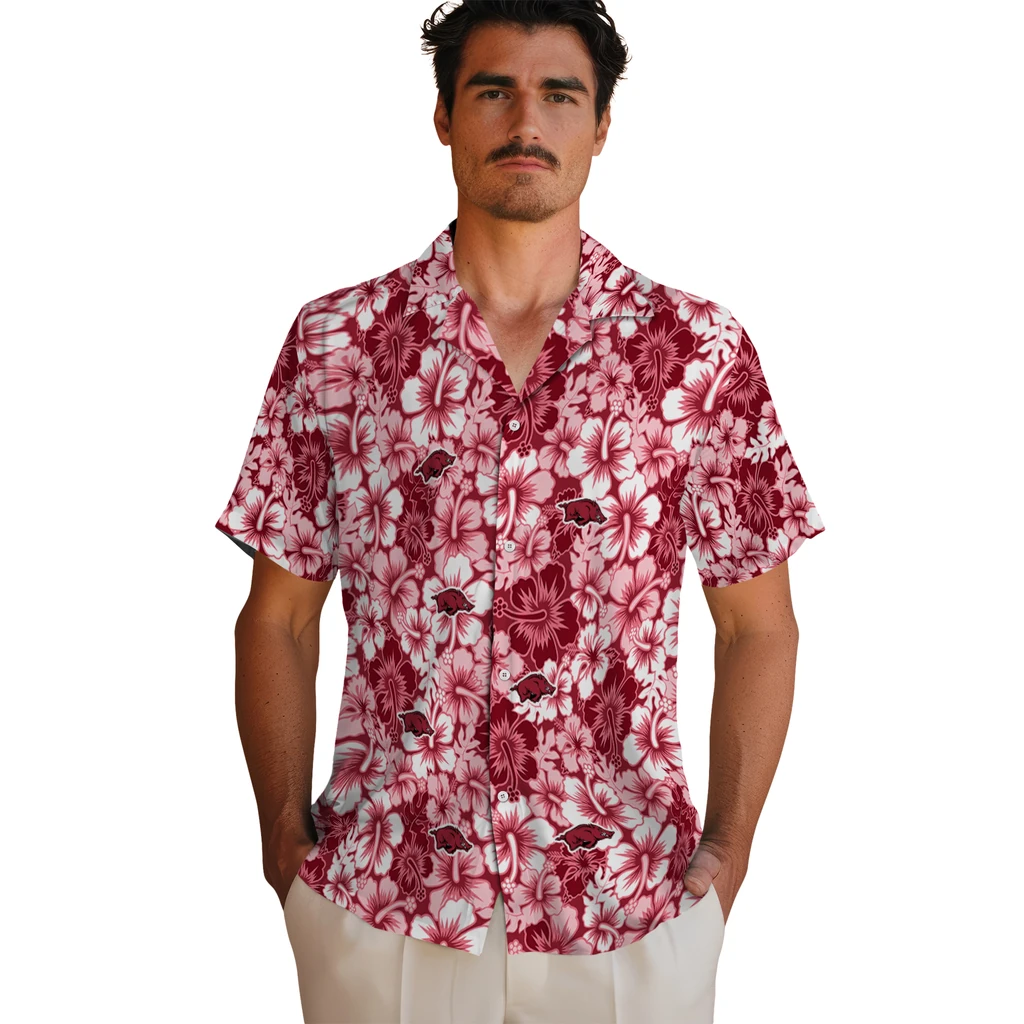 Arkansas Razorbacks Hawaiian Shirt - Hibiscus Blooms arkansas razorbacks hibiscus blooms red hawaiian shirts fashion forward