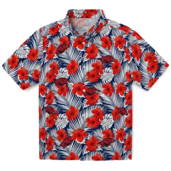 arkansas razorbacks hibiscus fiesta red royal blue hawaiian shirts best selling