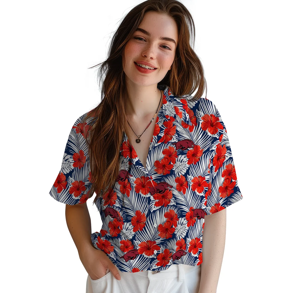 Arkansas Razorbacks Hawaiian Shirt - Hibiscus Fiesta arkansas razorbacks hibiscus fiesta red royal blue hawaiian shirts latest model