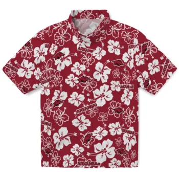 arkansas razorbacks hibiscus bloom red hawaiian shirts best selling