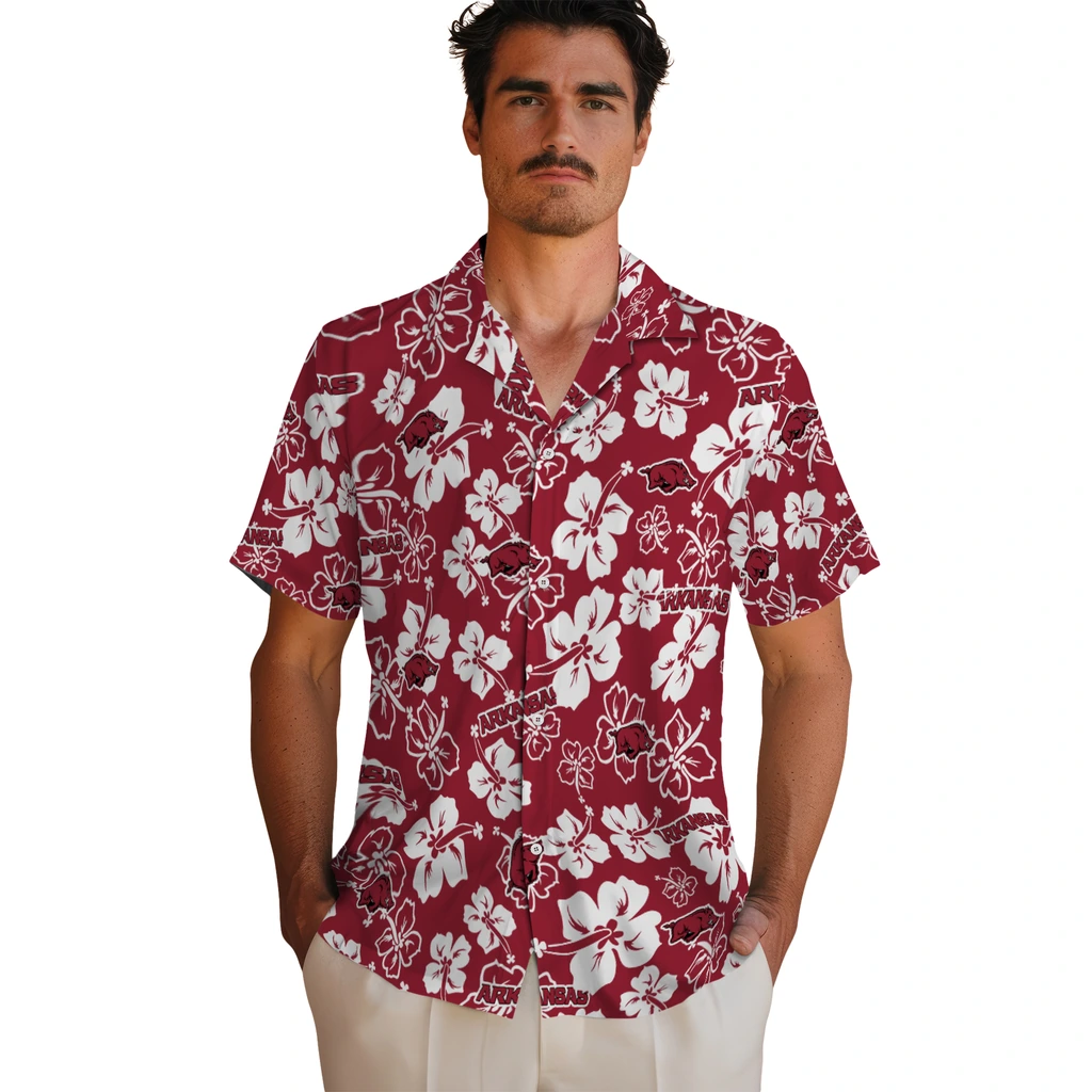 Arkansas Razorbacks Hawaiian Shirt - Hibiscus Flower Design arkansas razorbacks hibiscus bloom red hawaiian shirts fashion forward