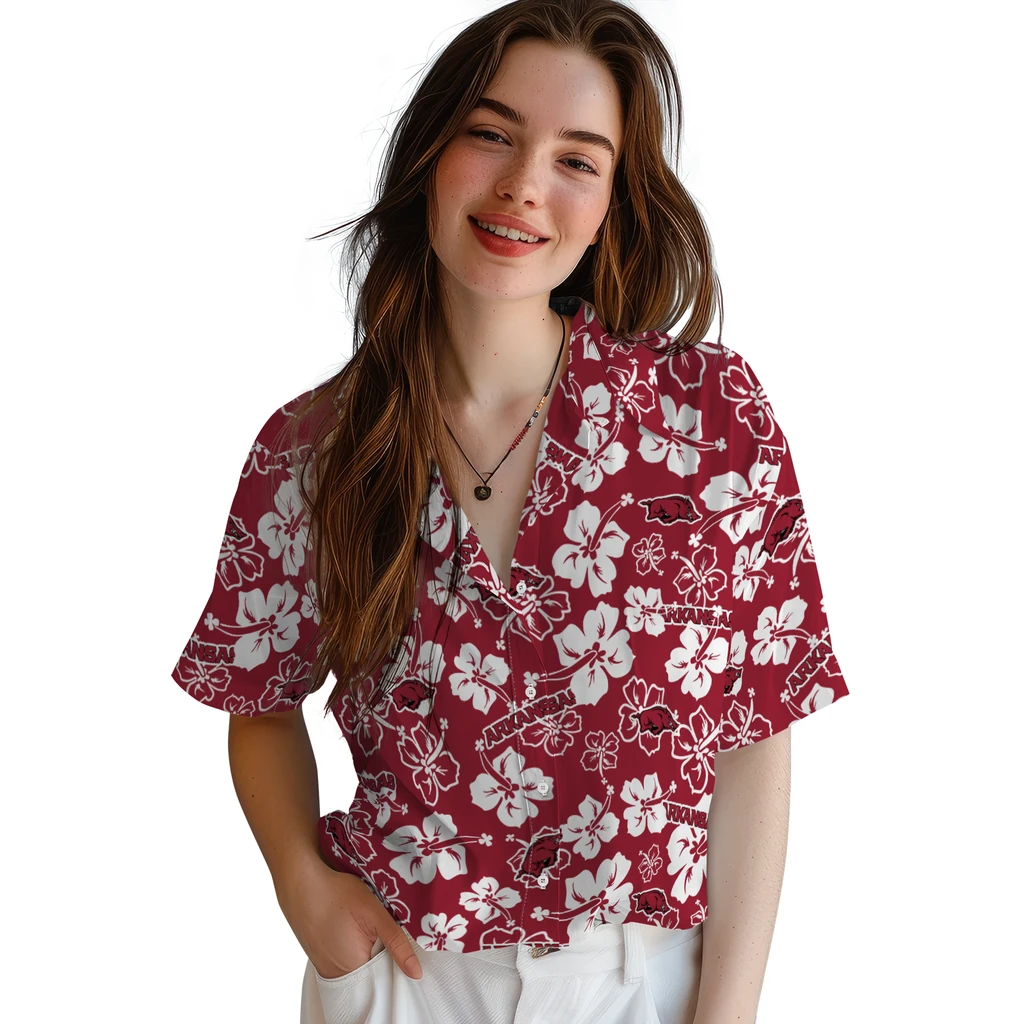 Arkansas Razorbacks Hawaiian Shirt - Hibiscus Flower Design arkansas razorbacks hibiscus bloom red hawaiian shirts latest model