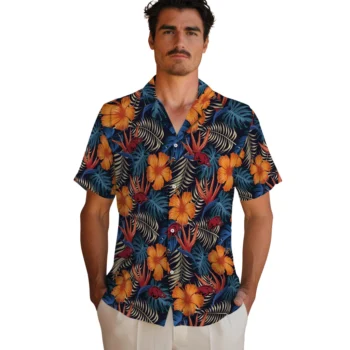 arkansas razorbacks hibiscus foliage hawaiian shirts fashion forward
