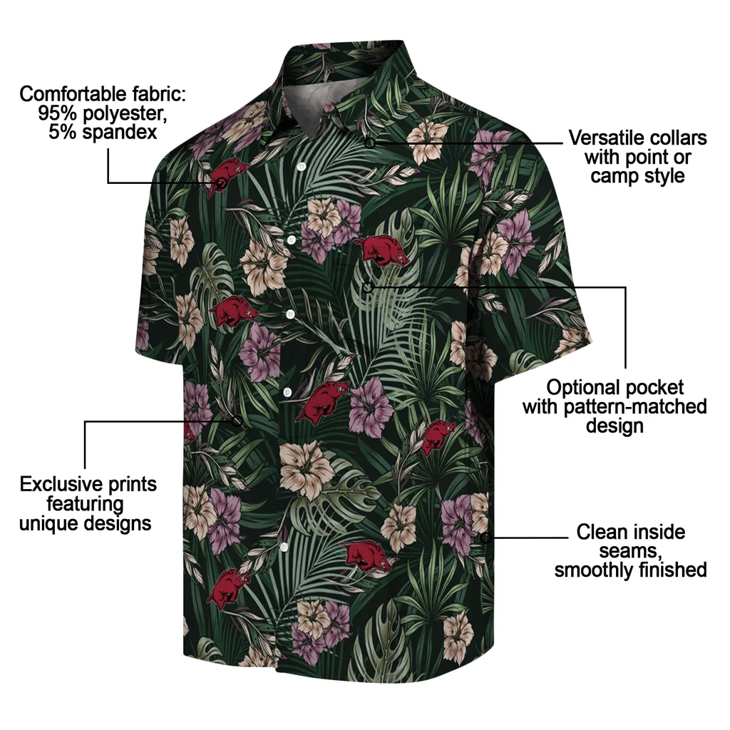 Arkansas Razorbacks Hawaiian Shirt - Hibiscus Leaves Pattern arkansas razorbacks hibiscus leaves pattern green hawaiian shirts new arrival