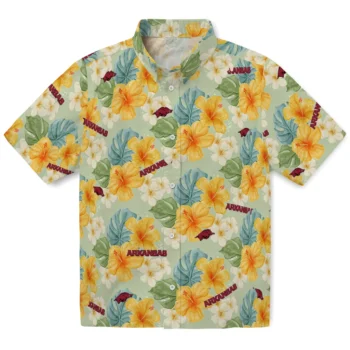 arkansas razorbacks hibiscus mood pale lime yellow hawaiian shirts best selling