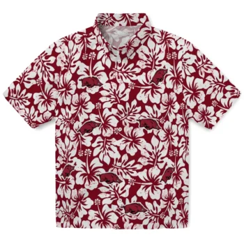 arkansas razorbacks hibiscus motif red white hawaiian shirts best selling