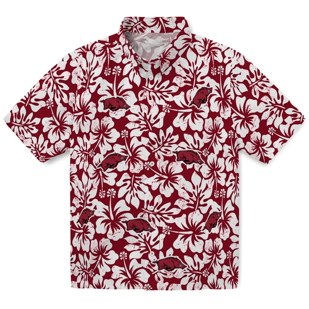 Arkansas Razorbacks Hawaiian Shirt - Hibiscus Motif arkansas razorbacks hibiscus motif red white hawaiian shirts best selling