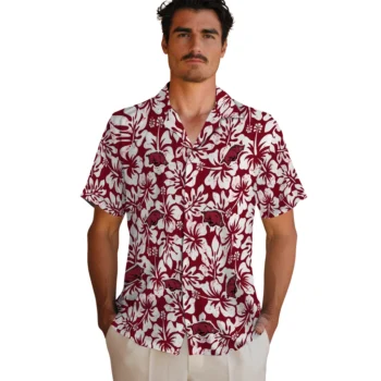 arkansas razorbacks hibiscus motif red white hawaiian shirts fashion forward