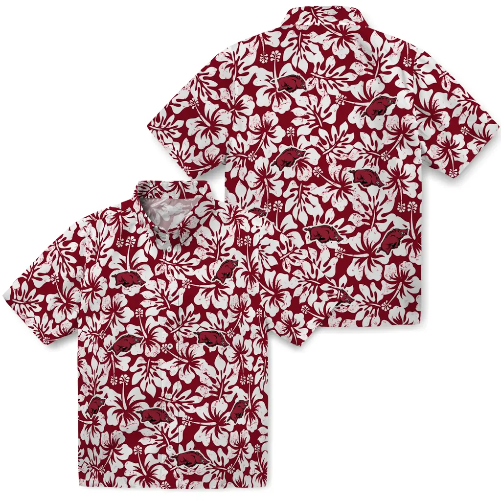 Arkansas Razorbacks Hawaiian Shirt - Hibiscus Motif arkansas razorbacks hibiscus motif red white hawaiian shirts high quality
