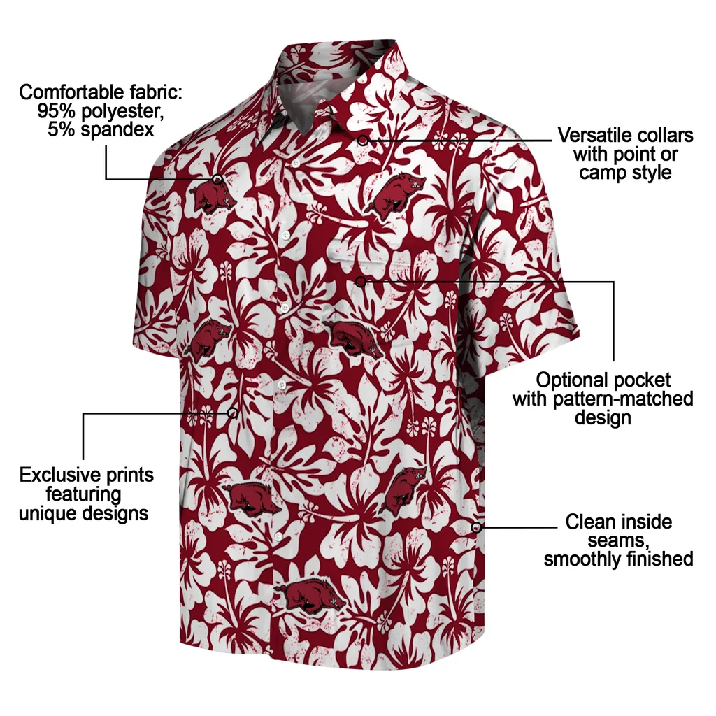 Arkansas Razorbacks Hawaiian Shirt - Hibiscus Motif arkansas razorbacks hibiscus motif red white hawaiian shirts new arrival