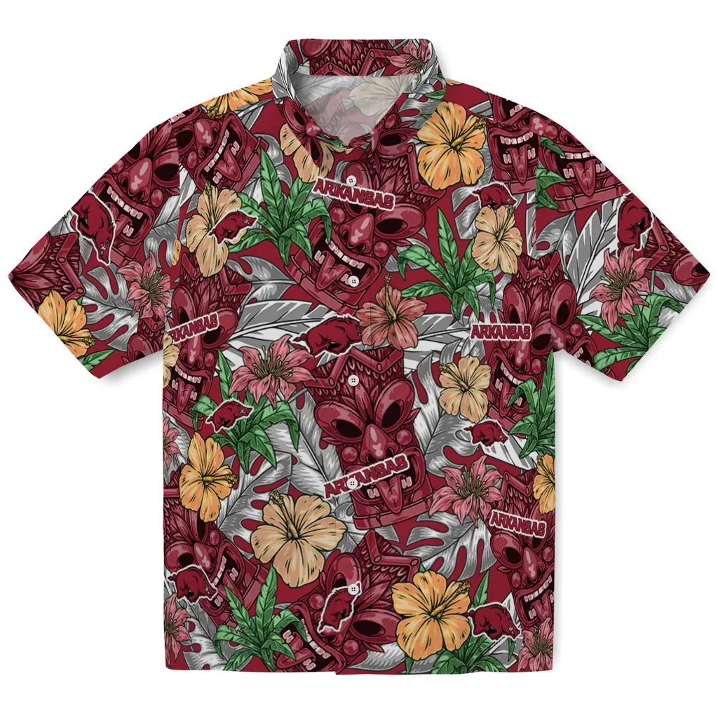 Arkansas Razorbacks Hawaiian Shirt - Hibiscus Tiki Jungle arkansas razorbacks tiki jungle red hawaiian shirts best selling