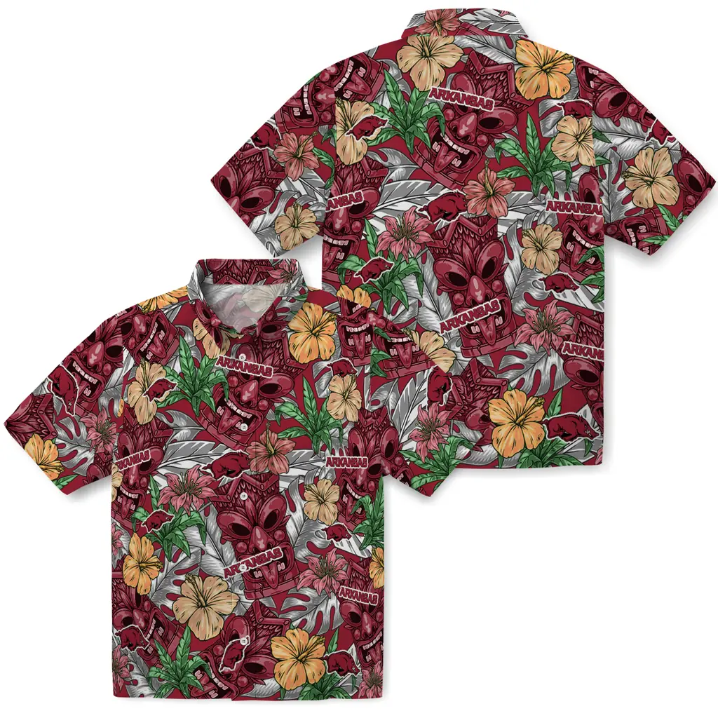 Arkansas Razorbacks Hawaiian Shirt - Hibiscus Tiki Jungle arkansas razorbacks tiki jungle red hawaiian shirts high quality