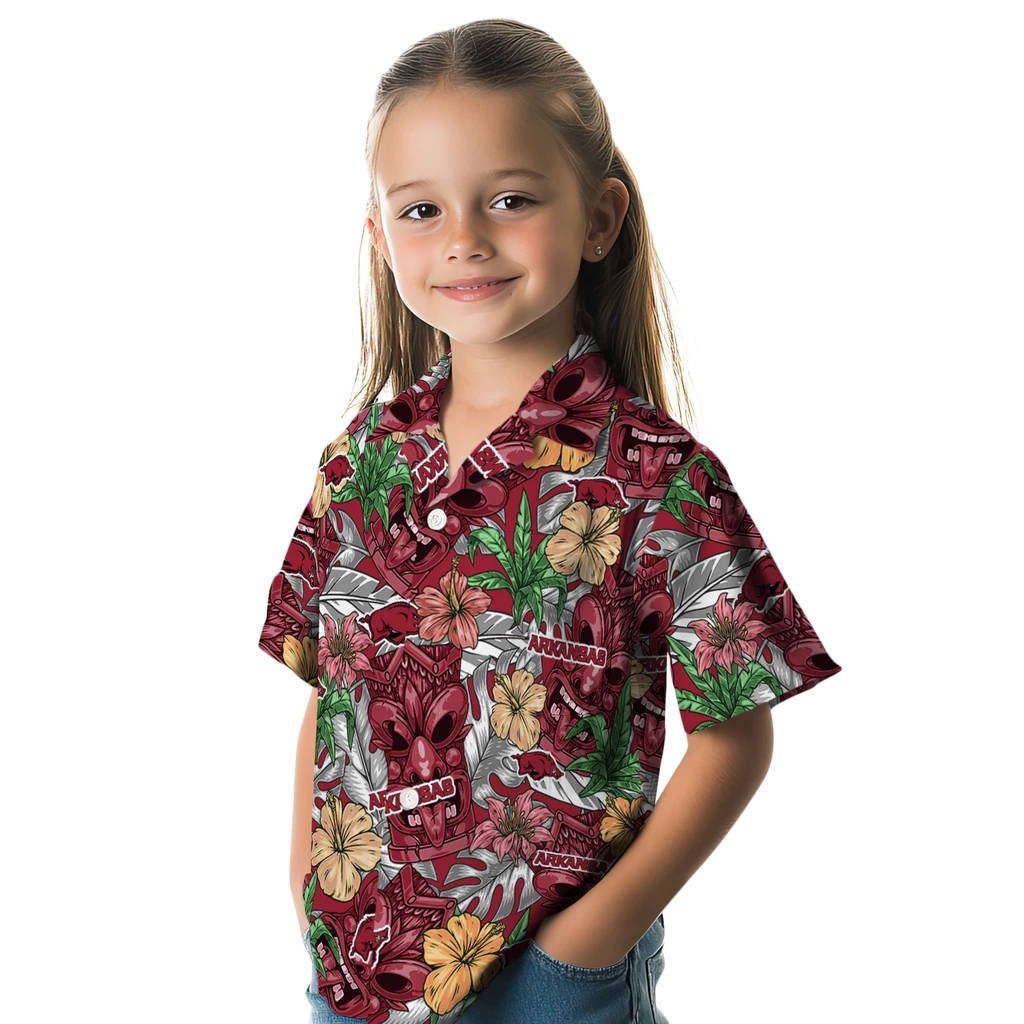 Arkansas Razorbacks Hawaiian Shirt - Hibiscus Tiki Jungle arkansas razorbacks tiki jungle red hawaiian shirts premium grade