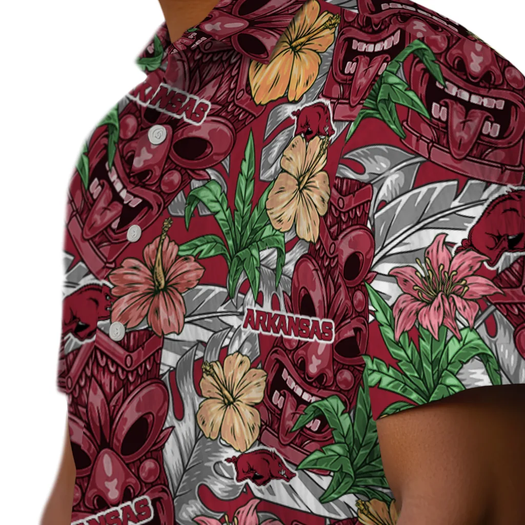 Arkansas Razorbacks Hawaiian Shirt - Hibiscus Tiki Jungle arkansas razorbacks tiki jungle red hawaiian shirts trendy