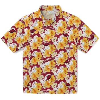 arkansas razorbacks hibiscus tropics red yellow hawaiian shirts best selling